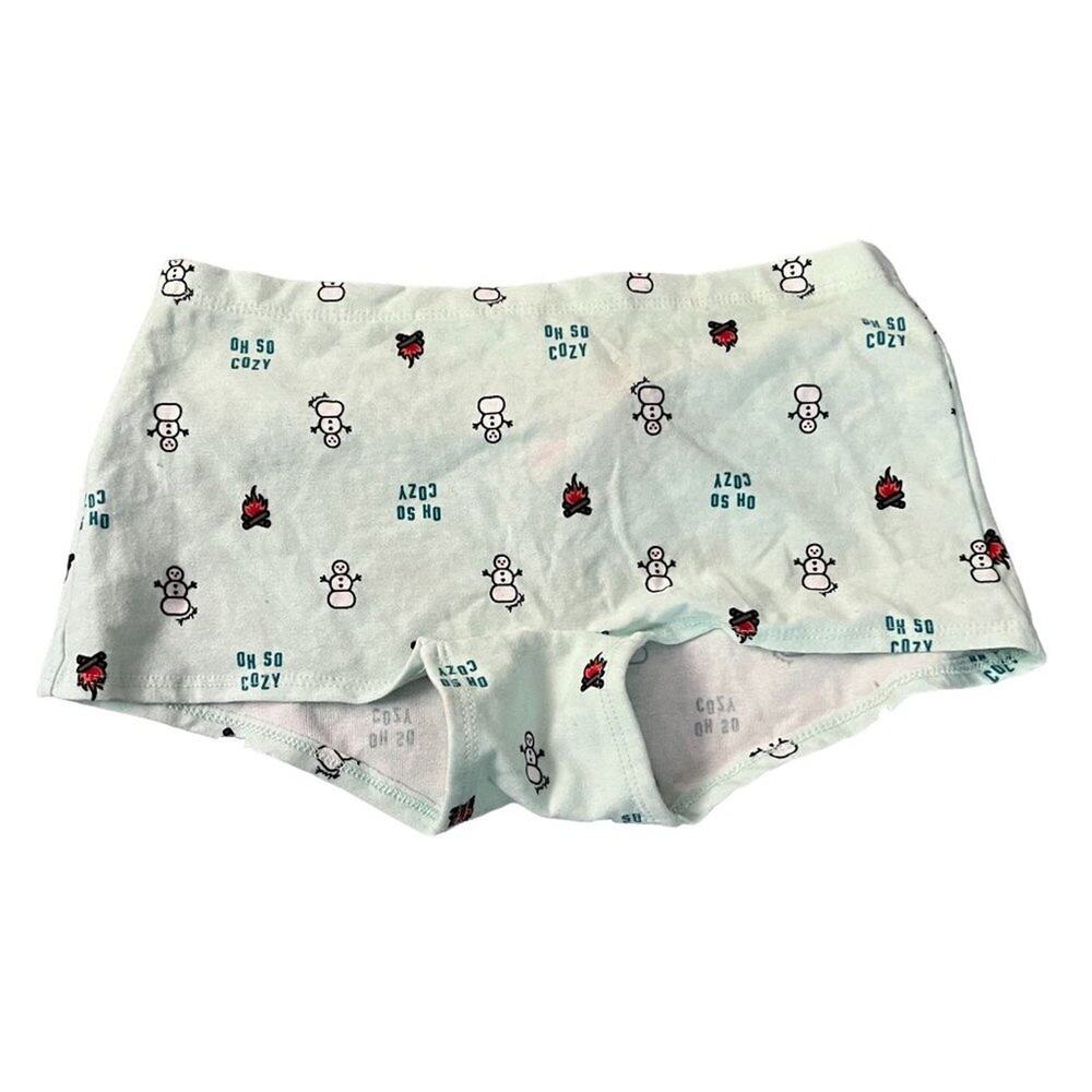 Victoria's Secret PINK Pale Green Snowman Campfire Low Rise BoyShorts Medium